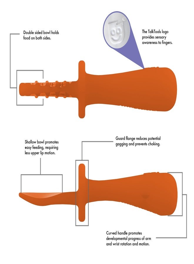 TalkTools ITSY Tiny Silicone Spoons – Twin Pack Soft Silicone Self-Feeding Training Spoons for Kids & Toddlers, Anti-Choking Flange Guard and Non-Slip Handle (Tangerine) - Image 3